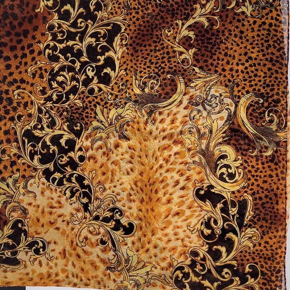 Vintage Silk Scarf Animal Print Brown & Gold Rectangle Scarf - Picture 1 of 6